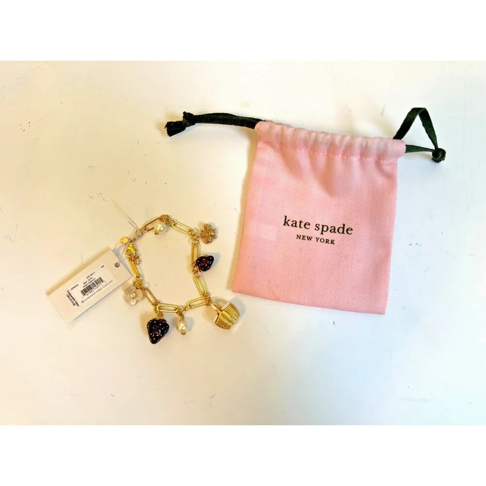 KATE SPADE PRECIOUS SUMMER Bracelet Picnic Strawberries HoneyBees Flowers Pearls - Picture 8 of 14